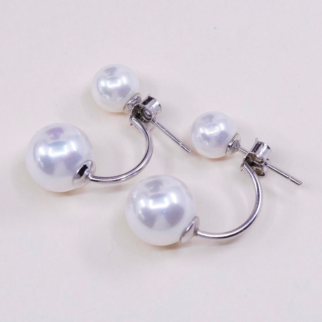 Vintage | 001039 Sterling Silber Handgemachte Ohrringe, Massives 925 Mit Perlentropfen, Gestempelt von HerasJewel