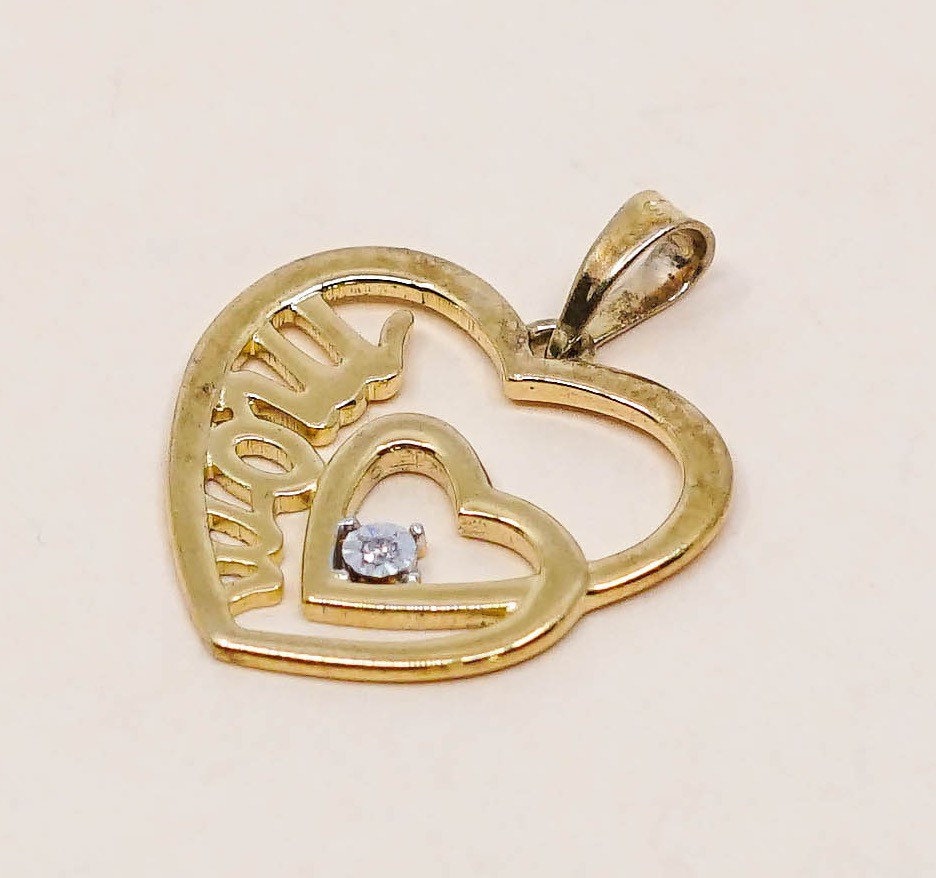 Vintage | 021081 Sterlingsilber-Anhänger, Massives 925Er Silberherz Mit Echtem Diamanten, Gestempelt 925 von HerasJewel