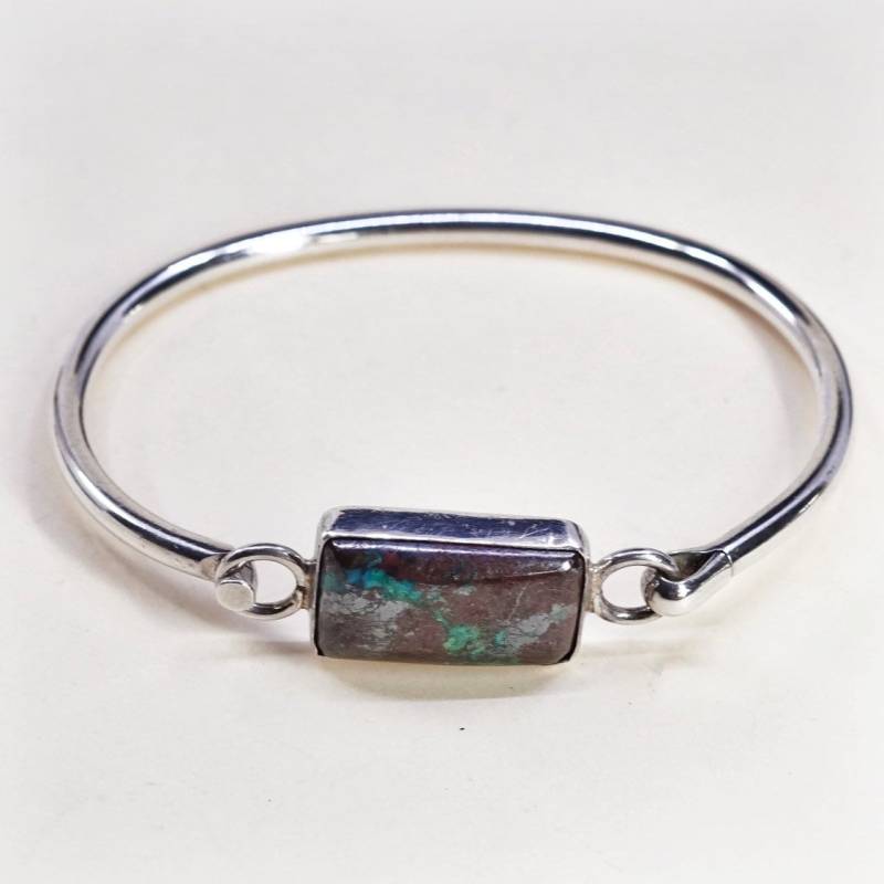 Vintage | 030626 Sterling Silber Armreif Mit Türkis Inlay von HerasJewel