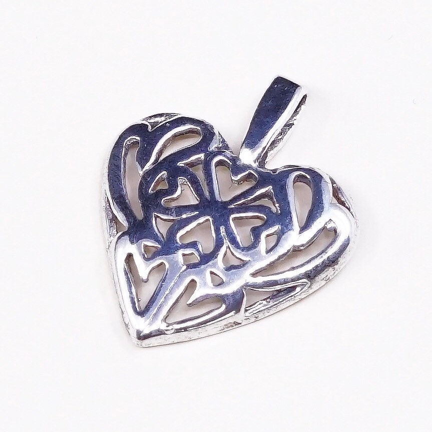 Vintage Bali Sterling Silber Anhänger, 925 Filigraner Herz Gestempelt von HerasJewel