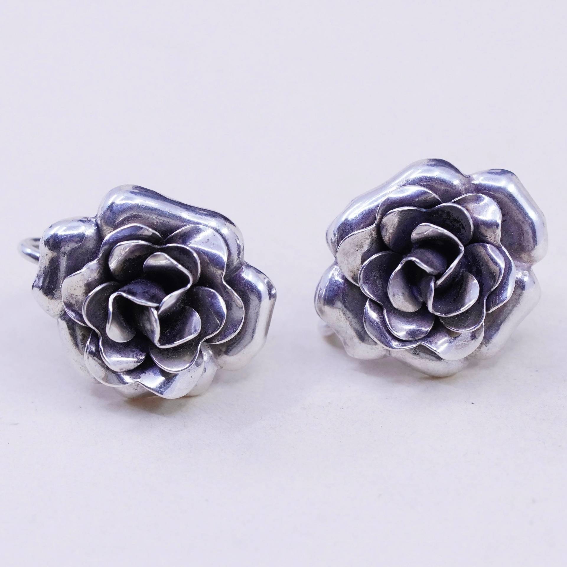 Vintage Danecraft Sterling Silber Handgemachte Ohrringe, 925 Schraubrücken Blume Rose Gestempelt Reg von HerasJewel