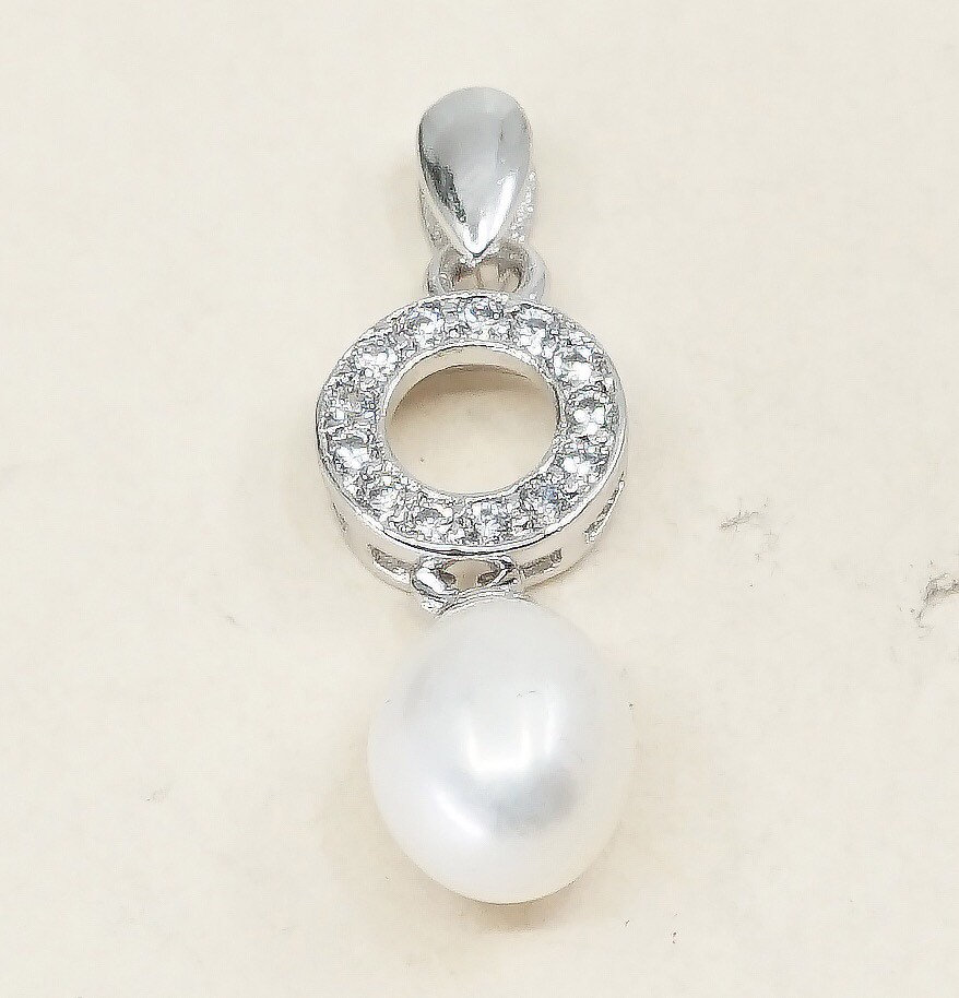 Vintage Handgemachte Sterling Silber Anhänger, 925 Anhänger Mit Perle Und Kristall Rund, Gestempelt von HerasJewel