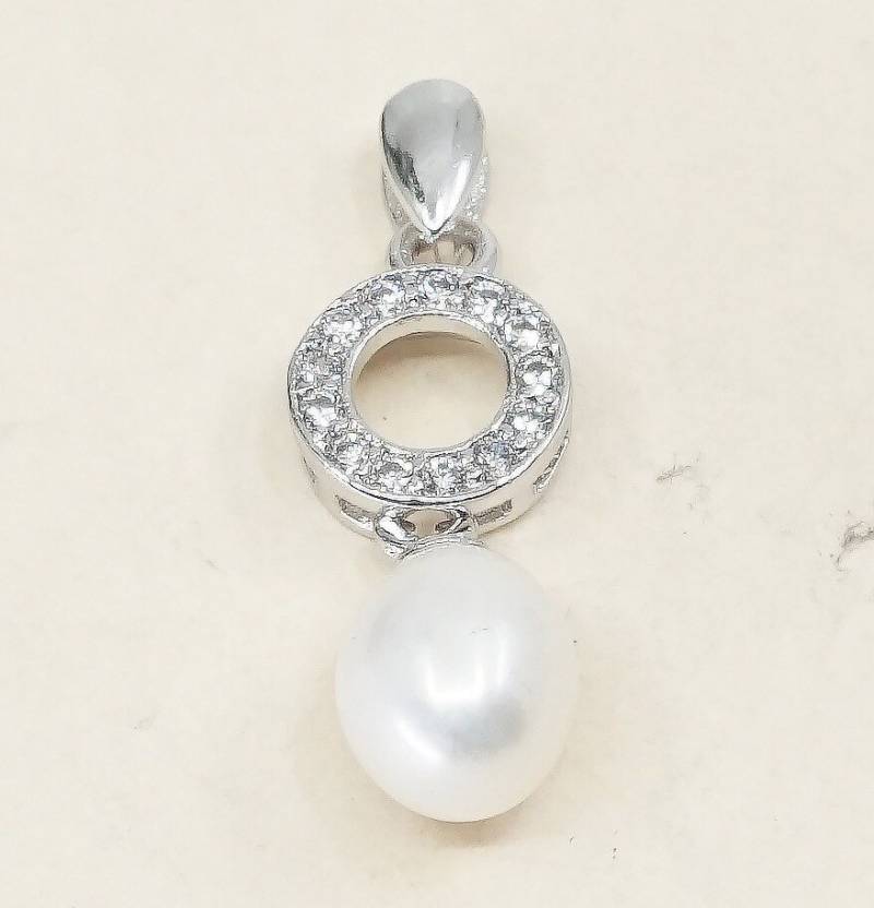 Vintage Handgemachte Sterling Silber Anhänger, 925 Anhänger Mit Perle Und Kristall Rund, Gestempelt von HerasJewel