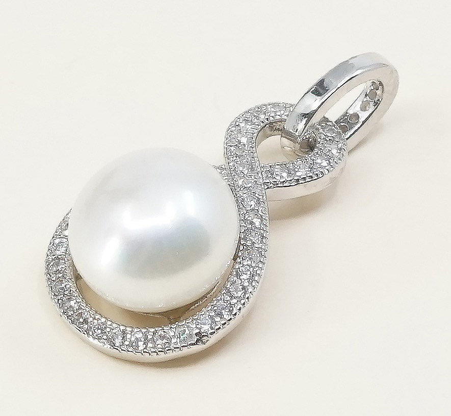 Vintage Handgemachte Sterling Silber Anhänger, 925 Anhänger Mit Perle Und Kristall Rund, Gestempelt von HerasJewel