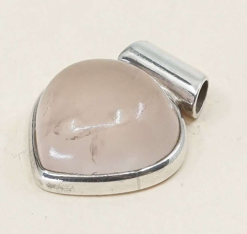 Vintage Handgemachte Sterling Silber Charme, Massive 925 Rosa Quarz Herz Anhänger, Gestempelt von HerasJewel