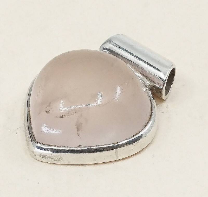 Vintage Handgemachte Sterling Silber Charme, Massive 925 Rosa Quarz Herz Anhänger, Gestempelt von HerasJewel