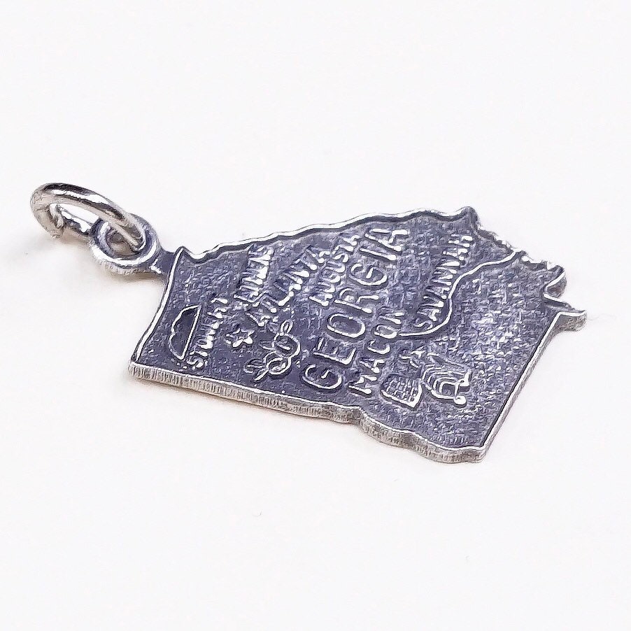 Vintage Sterling Handgemachter Traveller Anhänger, 925Er Silber Georgia State Etikett, Gestempelt von HerasJewel