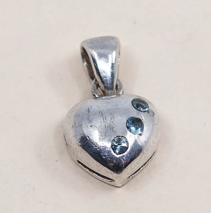 Vintage Sterling Silber Anhänger, 925 Herzanhänger Mit Kristall, Gestempelt von HerasJewel