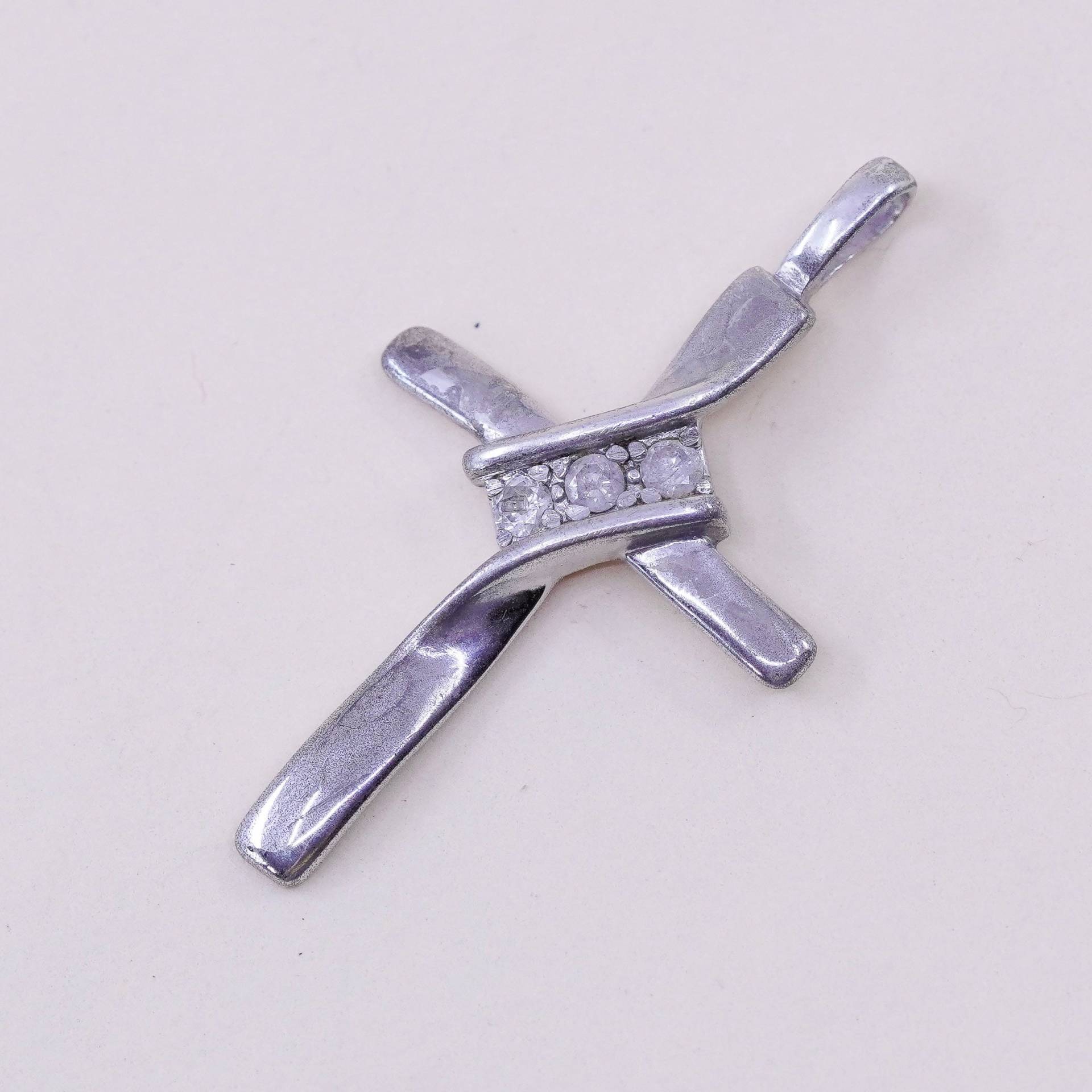 Vintage Sterling Silber Anhänger, 925 Kreuz Handarbeit Anhänger Mit Cz, Gestempelt von HerasJewel