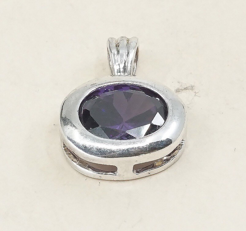 Vintage Sterling Silber Anhänger, 925 Oval Amethyst, Glänzend von HerasJewel