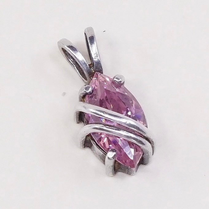 Vintage Sterling Silber Anhänger, 925Er Charm Mit Rosa Kristall, Silber Geprüft von HerasJewel
