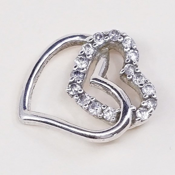Vintage Sterling Silber Anhänger, Feine 925 Doppelherzen Mit Swarovski Kristall Herzanhänger, Gestempelt Thai von HerasJewel