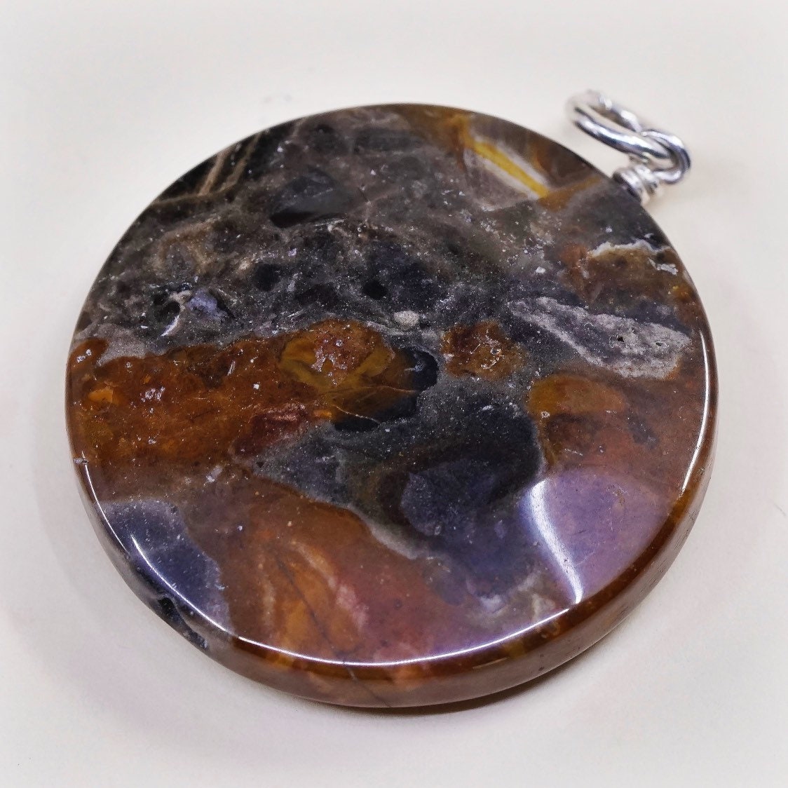 Vintage Sterling Silber Anhänger, Feines 925Er Mit Rundem Achat, Silbergeprüft von HerasJewel