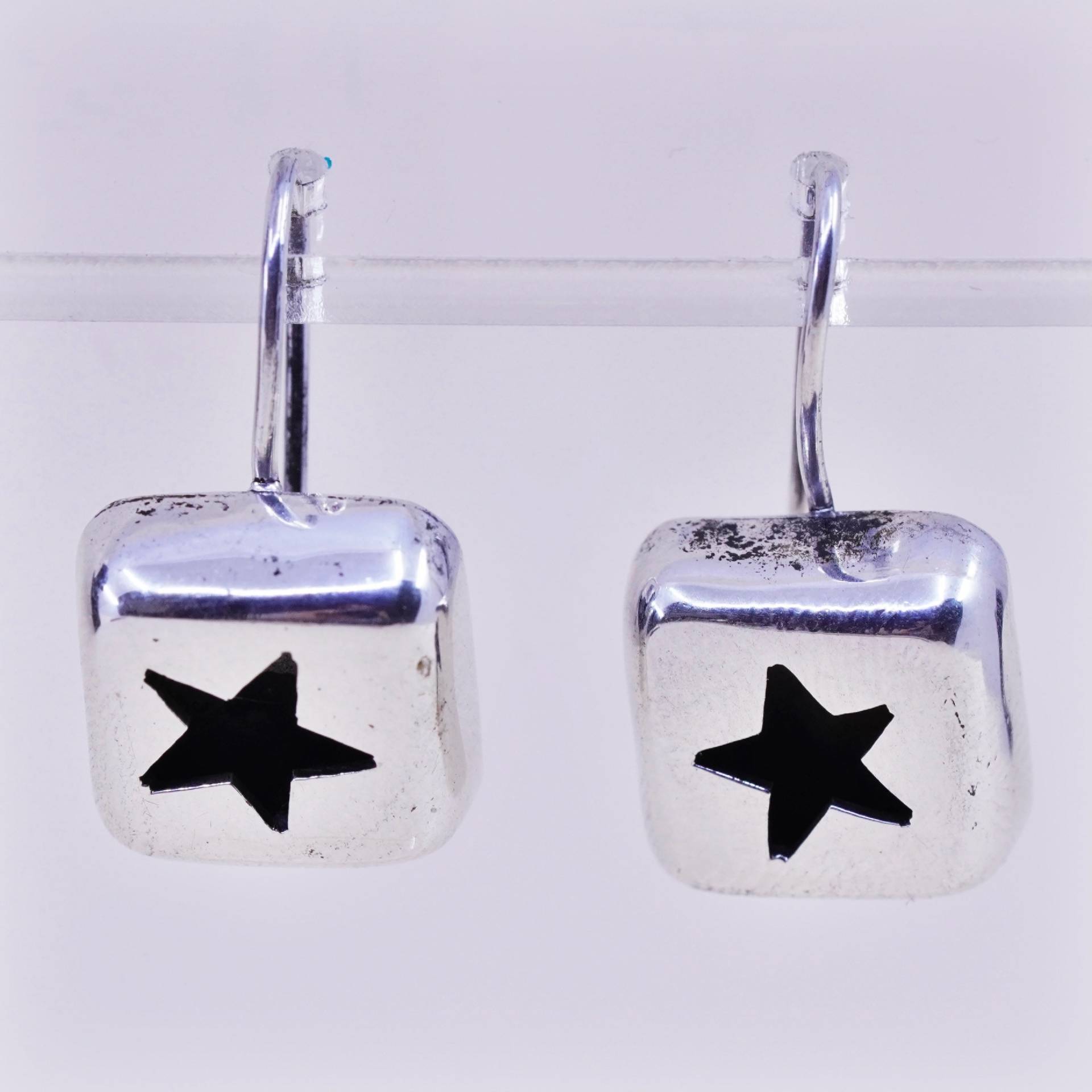 Vintage Sterling Silber Handgemachte Moderne Ohrringe, 925 Sterne Tropfen, Gestempelt Mexiko von HerasJewel