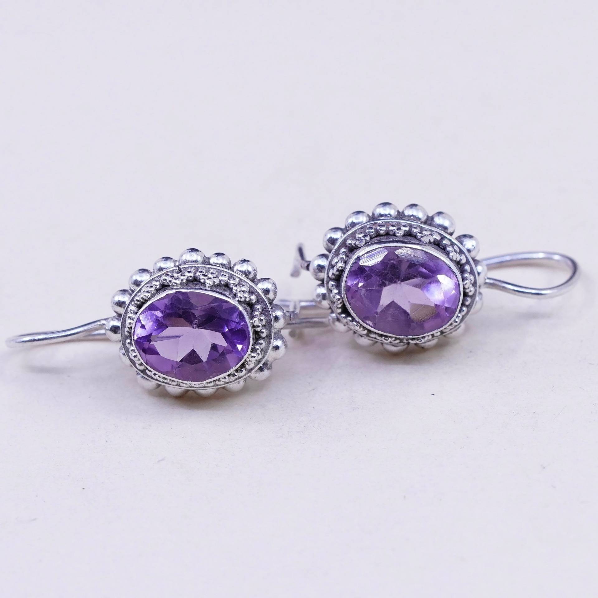 Vintage Sterling Silber Handgemachte Ohrringe, 925 Tropfen Mit Amethyst Und Perlen Rund, Gestempelt von HerasJewel