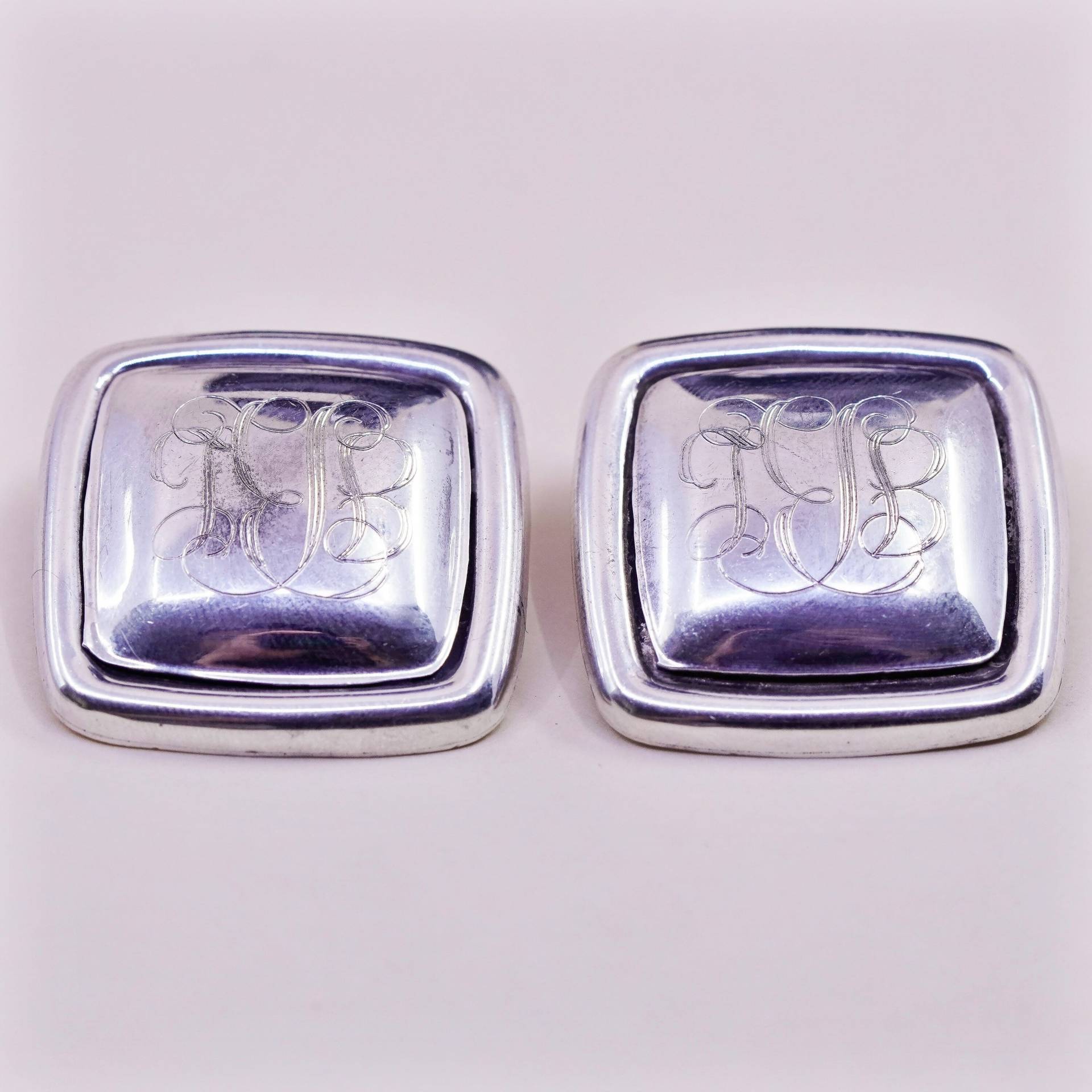 Vintage Sterling Silber Ohrclips, Modern 925 Quadratisch Mit Monogramm "Gbl", Gestempelt Mexiko von HerasJewel