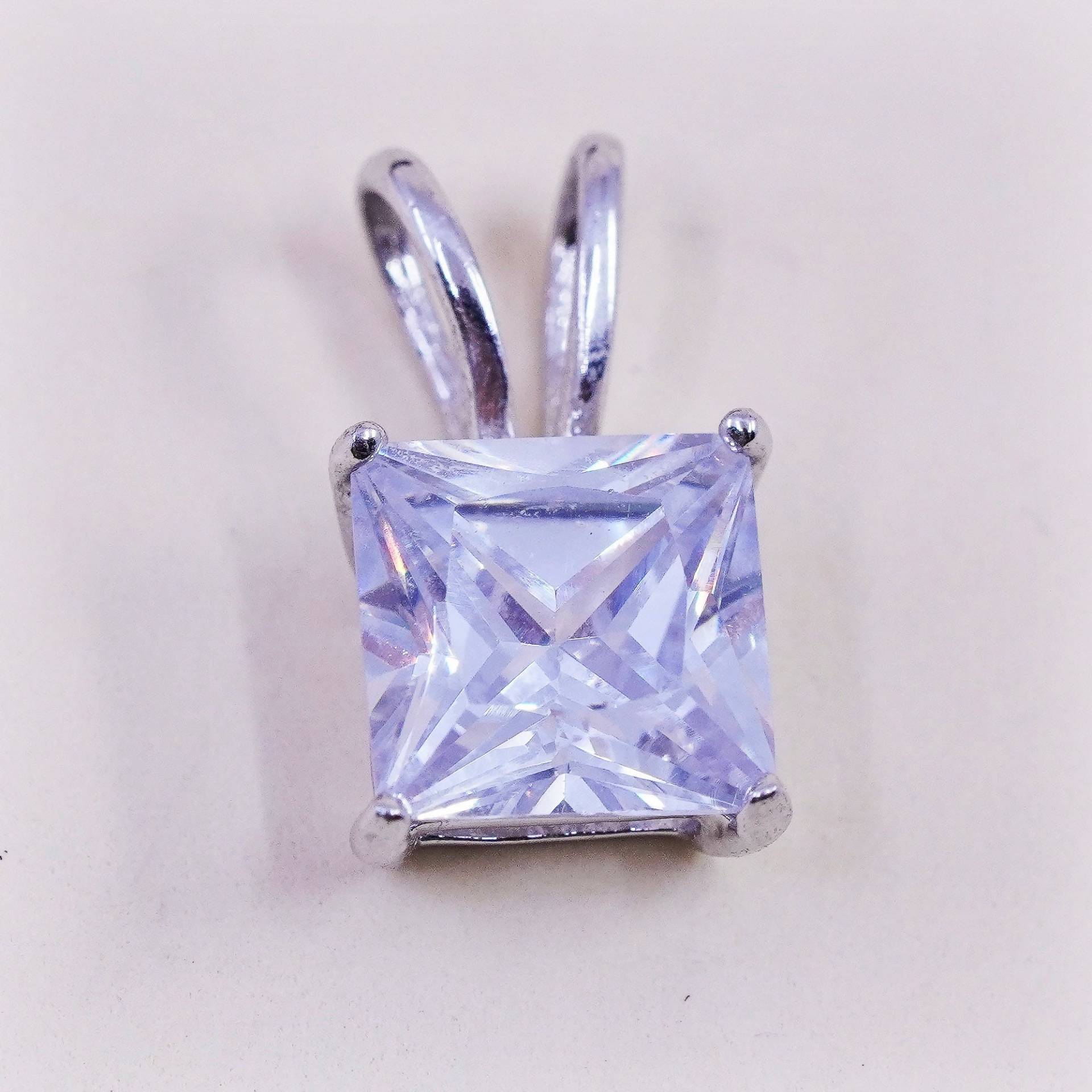 Vintage Sterling Silber Quadrat Cz Anhänger, 925 Charm, Gestempelt von HerasJewel