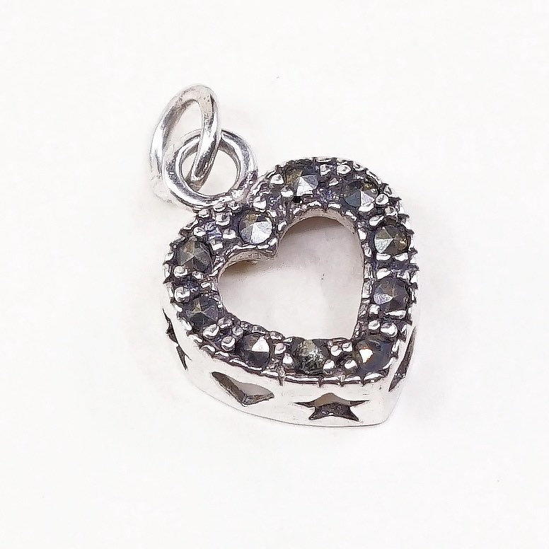 Vintage Sterling Silber Sternanhänger, 925Er Markasit Herz Charm, Gestempelt 925 von HerasJewel