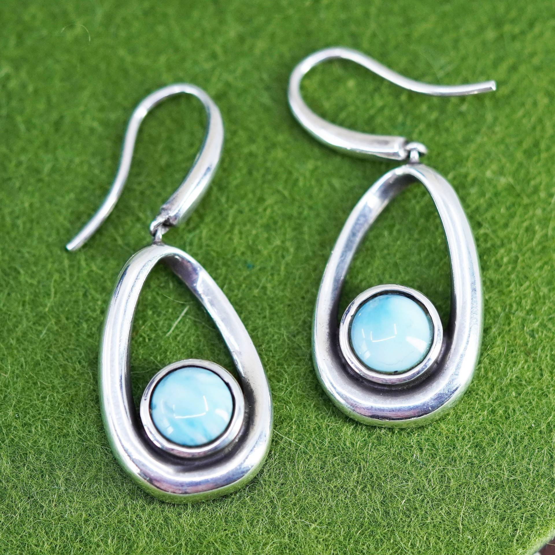 Vintage Sterlingsilber Handgemachte Ohrringe, 925 Tropfen Mit Larimar, Gestempelt von HerasJewel