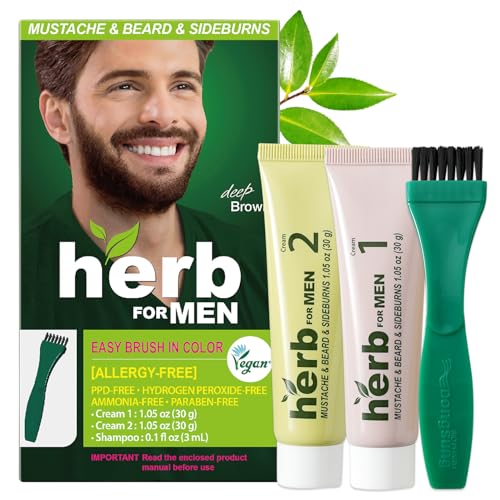 DONGSUNG Herb For Men Schnurrbart & Bartfarbe ohne PPD & Ammoniak (Dunkelbraun, 1 Pack), vegane natürliche Inhaltsstoffe, kein Geruch, keine Hautreizungen mehr durch Hautfarbe von Herb Speedy