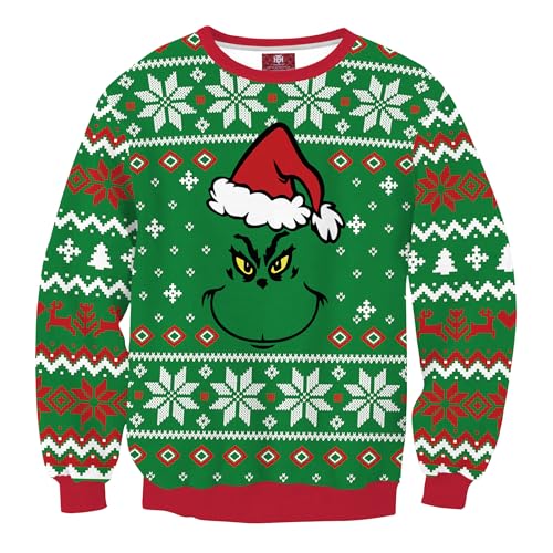 Herberton Hässliche Weihnachtspullover Herren Klebriger lustiger Erwachsener Sweater 3D-Grafikdruck Pullover Urlaubspullover grau L von Herberton