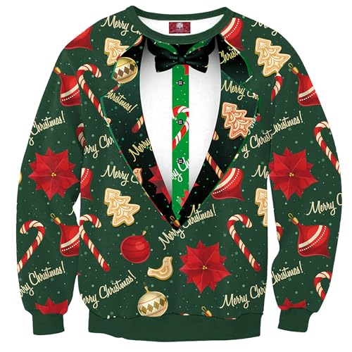 Herberton Hässliche Weihnachtspullover Herren Lustige Erwachsene Urlaub Pullover Sweater 3D Grafikdruck Klebriger Pullover Rot L von Herberton