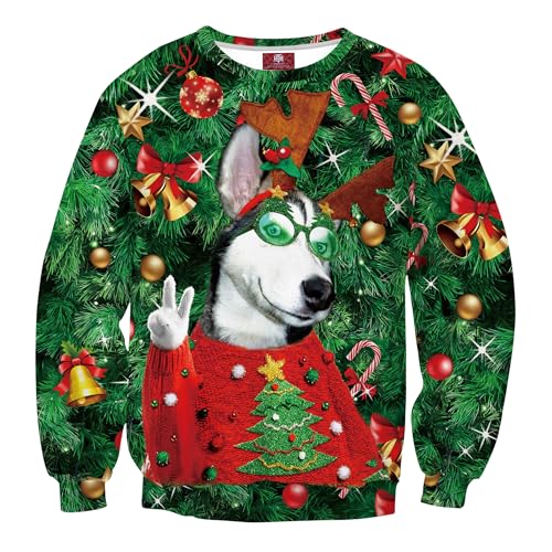 Herberton Hässliche Weihnachtspullover Herren Lustiger klebriger Sweater 3D-Grafikdruck Pullover Urlaubspullover Erwachsene Rot XXL von Herberton