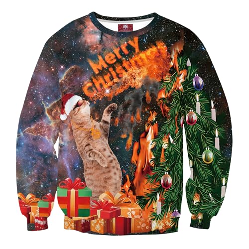 Herberton Hässliche Weihnachtspullover Herren Sweater 3D-Grafikdruck Erwachsene Klebriger Lustiger Pullover Urlaubspullover Schwarz XXL von Herberton