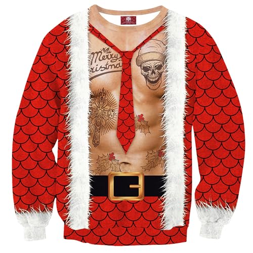 Herberton Hässliche Weihnachtspullover Herren Sweater 3D Grafikdruck Unpassend Lustiger Pullover Urlaub Pullover Erwachsene Blau XL von Herberton