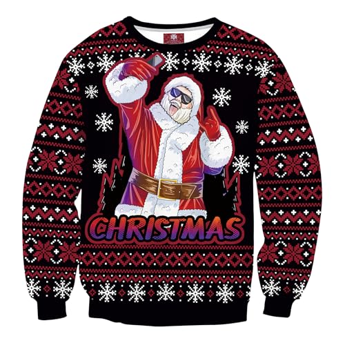 Herberton Herren Hässlich Weihnachten Sweatshirt Urkomisch Klebriger Pullover Urlaub Pullover Erwachsene Sweater 3D Grafikdruck Schwarz Claus XXL von Herberton