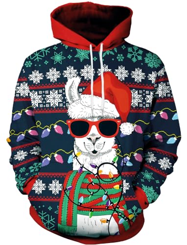 Herberton Herren Hässliche Weihnachten Hoodies Tasche Lustig Klebrige Alpaca 3D Grafik Print Urlaub Pullover Sweatshirts M von Herberton