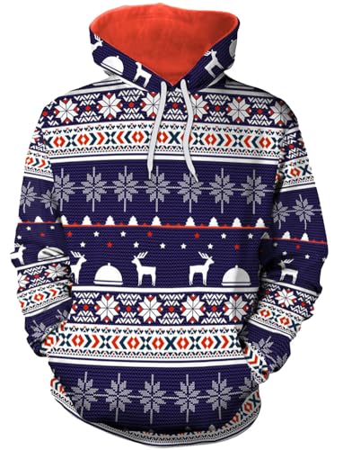 Herberton Herren Hässliche Weihnachten Hoodies Tasche Lustiger Urlaub Pullover Klebriger Rentier 3D Grafikdruck Sweatshirts XL von Herberton