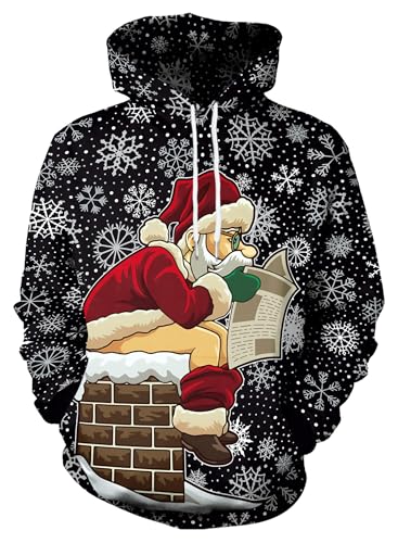 Herberton Herren Hässliche Weihnachts-Hoodies Lustige Klebrige Urlaubspullover Santa 3D-Grafikdruck Tasche Sweatshirts XXL von Herberton