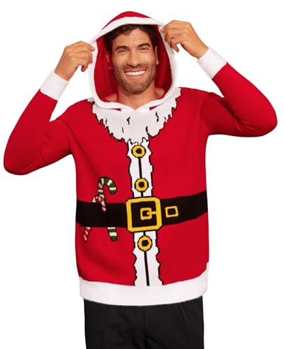 Herberton Lustiger Weihnachtspullover für Herren Kapuzenpullover mit Grafik für Erwachsene Idee Sweater neuartiger Jumper Weihnachtsmann XL von Herberton