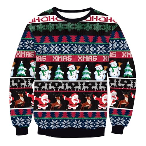 Herberton Weihnachtspullover Unisex Langarmshirt Lustiger hässlicher Weihnachtsbaum Damen Herren Sweater Pullover 3D-gedrucktes Urlaubssweatshirt 3XL von Herberton