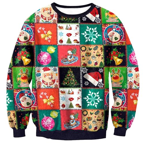Herberton Weihnachtspullover Unisex Hässlich Lustig Langarm Urlaub Weihnachtsbaum Damen Herren Sweater Pullover 3D Bedrucktes Sweatshirt 3XL von Herberton