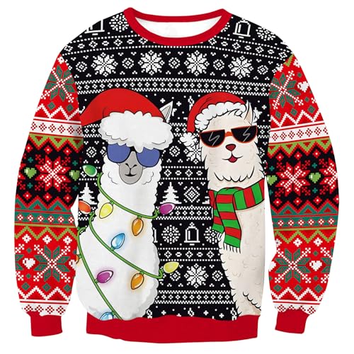 Herberton Weihnachtspullover Unisex Hässliche Weihnachten Lustiger Baum Damen Herren Sweater Pullover 3D-gedrucktes Langarm-Urlaubssweatshirt XXL von Herberton