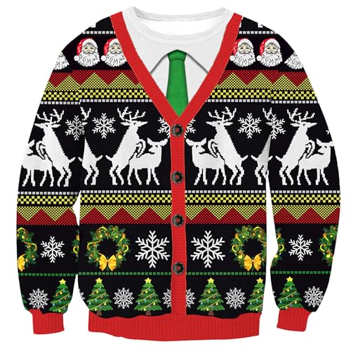 Herberton Weihnachtspullover Unisex Langarm Hässlicher Urlaub Damen Herren Sweater Pullover 3D-gedruckte Weihnachten Lustiger Baum Sweatshirt L von Herberton