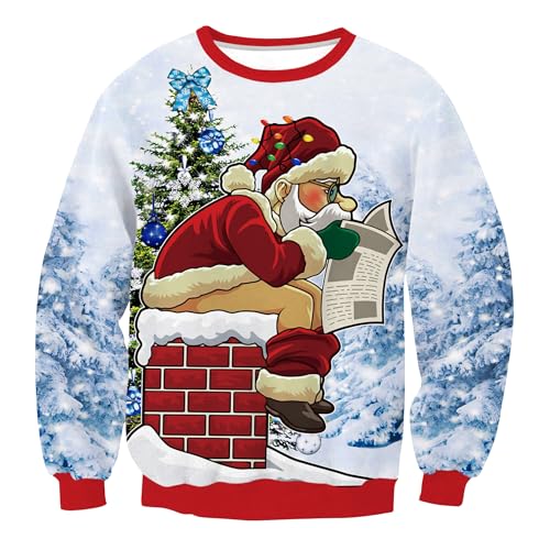 Herberton Weihnachtspullover Unisex Langarm Lustige Weihnachten Hässlicher Baum Urlaub Damen Herren Sweater Pullover 3D-gedrucktes Sweatshirt 3XL von Herberton