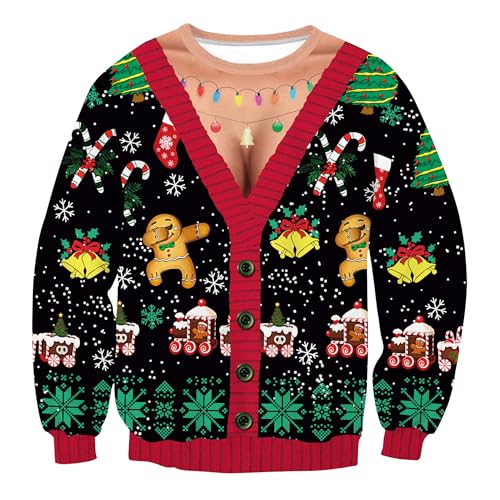 Herberton Weihnachtspullover Unisex Lustiger hässlicher Urlaub Langarm-Weihnachtsbaum Damen Herren Sweater Pullover 3D-gedrucktes Sweatshirt XL von Herberton