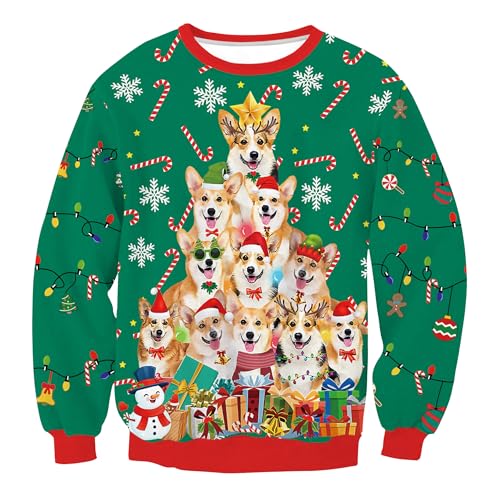 Herberton Weihnachtspullover Unisex Weihnachten Lustiger Baum Hässliches Langarmshirt Damen Herren Sweater Pullover 3D-gedruckt Urlaub Sweatshirt XL von Herberton
