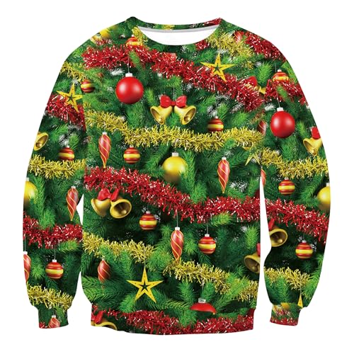 Herberton Weihnachtspullover Unisex Weihnachten Urlaub Lustig Langarm Hässlicher Baum Damen Herren Sweater Pullover 3D gedruckt Sweatshirt XL von Herberton