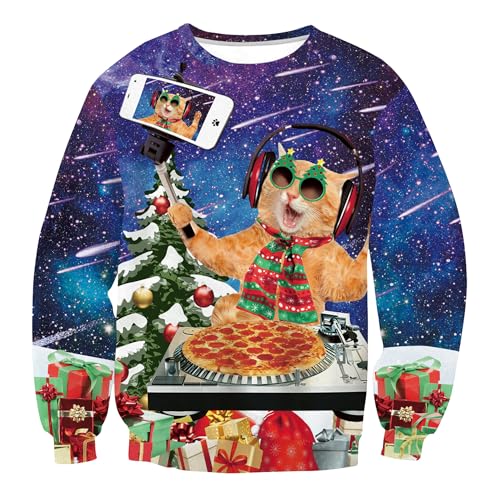 Herberton Weihnachtspullover Unisex Weihnachtsbaum Langarm Hässlich Lustig Lustig Damen Herren Sweater Pullover 3D-gedrucktes Urlaubssweatshirt XL von Herberton
