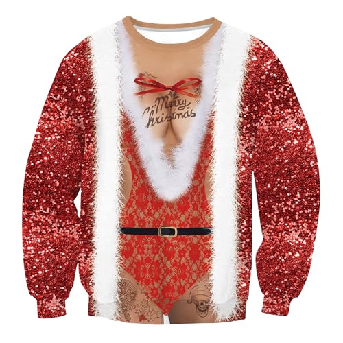 Herberton Weihnachtspullover Unisex Weihnachtsbaum Lustig Hässlich Langarm Damen Herren Sweater Pullover 3D gedruckt Urlaub Sweatshirt M von Herberton