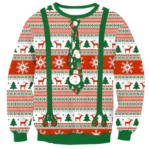 Herberton Weihnachtspullover Unisex Weihnachtsbaum Lustig Langarm Hässlich Damen Herren Sweater Pullover Elf 3D gedruckt Urlaub Sweatshirt S von Herberton
