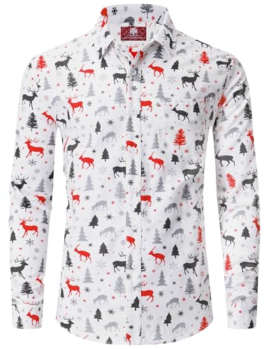 Herren Christmas Hemd Langarm Neuheit Xmas Rentier Knopfhemd 3D Printed Weihnachtsbaum Hemd XXL von Herberton
