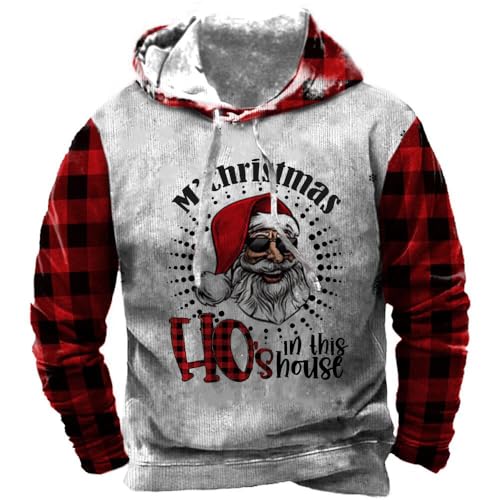 Herren Christmas Kapuzenpullover Neuheit Weihnachten Weihnachtsmann Ho's Pullover Grau Urlaub 3D Grafik Sweatshirts XL von Herberton
