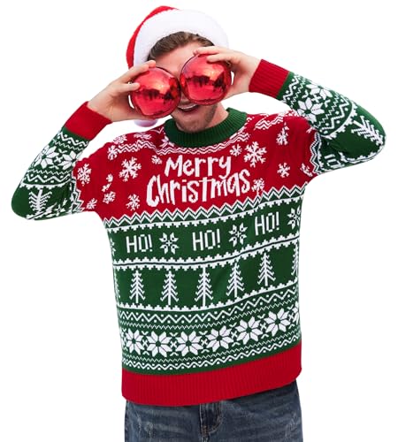 Herren Christmas Sweater Perfekt Weihnachten Baum Schneeflocke Jumper Rot Grün Pixel Elemente Neujahr Pullover Tops L von Herberton