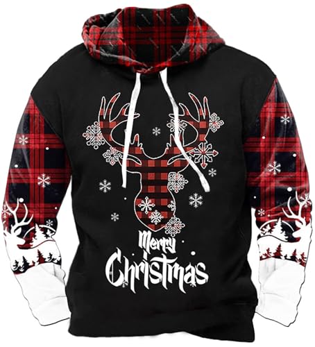 Herren Frohe Weihnachten Pullover Weihnachtsbaum Kapuzenpullover Festliche Geschenke Schwarz Patchwork Sweatshirts L von Herberton