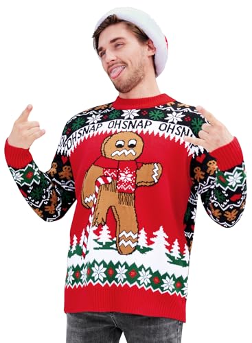 Herren Red Santa Crewneck Long Sleeves Weihnachtsbeleuchtung Xmas Knitted Sweater Gemütlich Weihnachten XXL von Herberton
